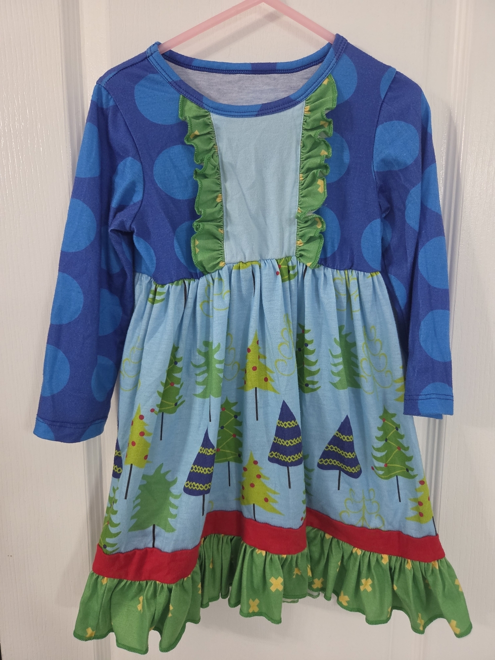 Girls Blue & Green Christmas Dress
